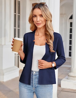 Foto 4 | Blazer Grace Karin De Punto Corto Con Parte Delantera Abierta Para Mujer, Azul Marino, Xxl - Venta Internacional.