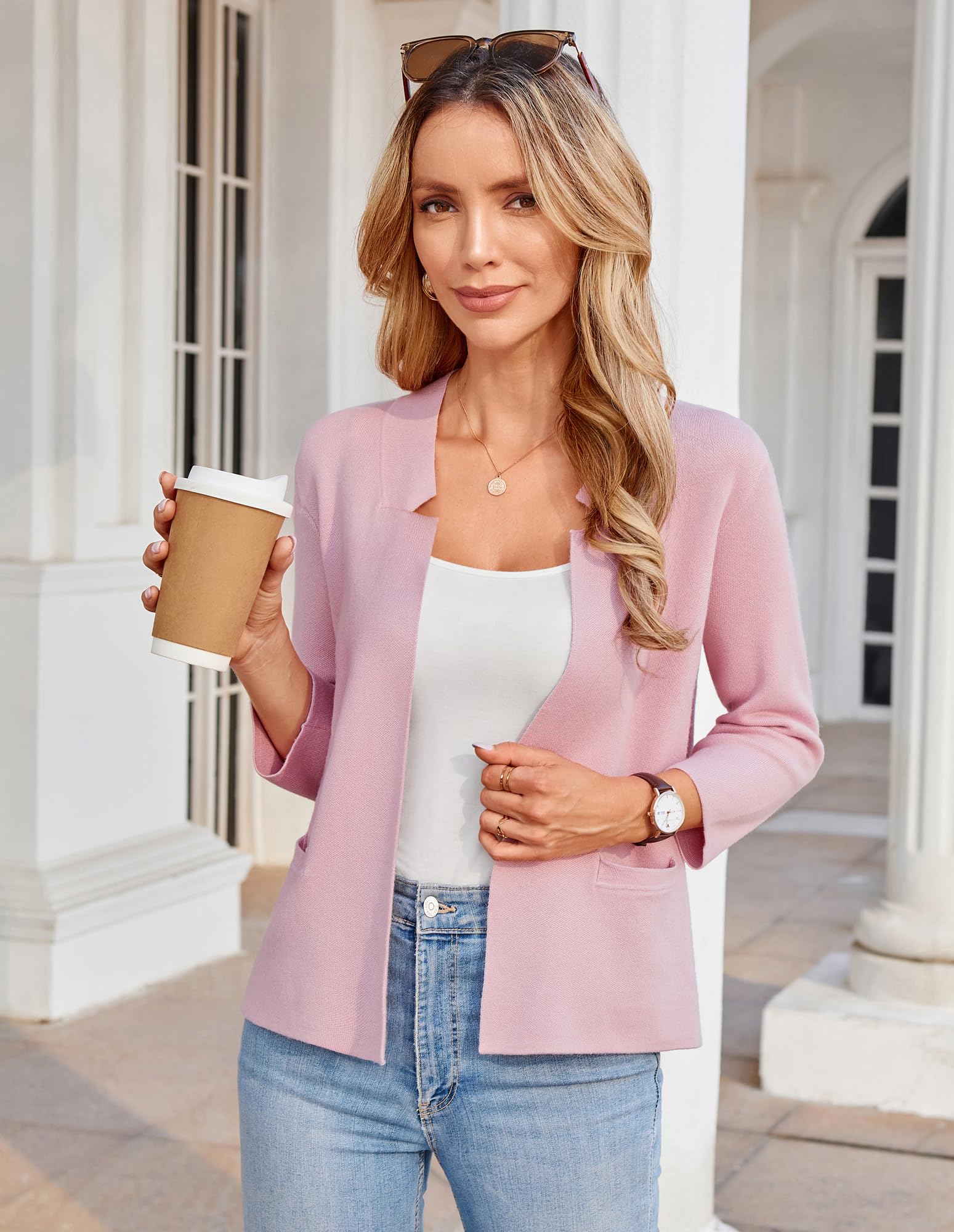 Foto 5 pulgar | Chaqueta Estilo Blazer Grace Karin Para Mujer, Manga 3/4, Punto M, Rosa - Venta Internacional.