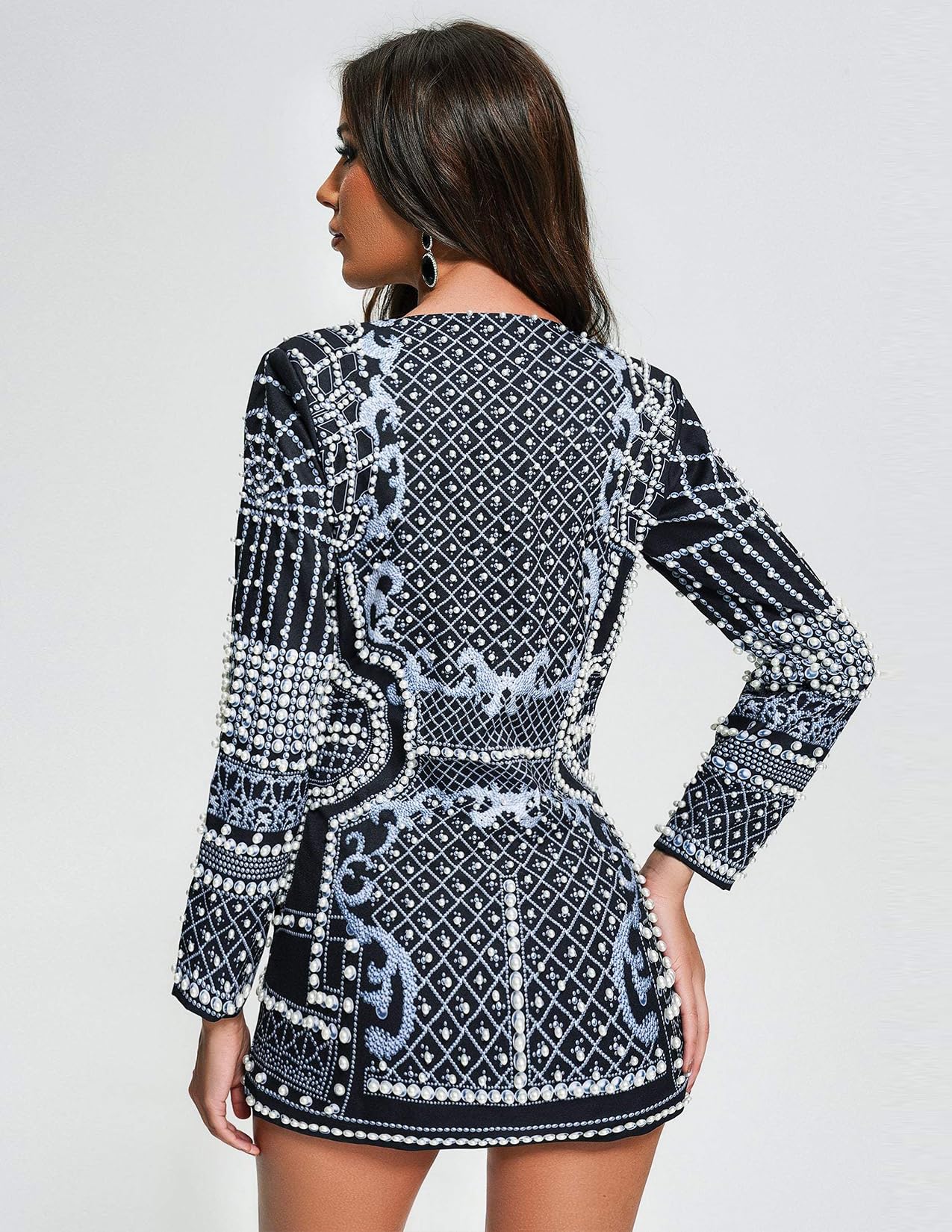 Foto 4 pulgar | Vestido Blazer Bella Barnett Estampado Con Cuello En V Profundo Blanco Perla - Venta Internacional.