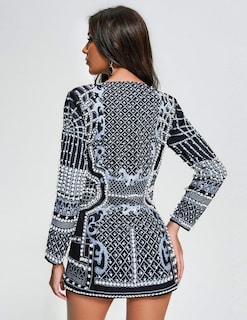 Foto 3 | Vestido Blazer Bella Barnett Estampado Con Cuello En V Profundo Blanco Perla - Venta Internacional.