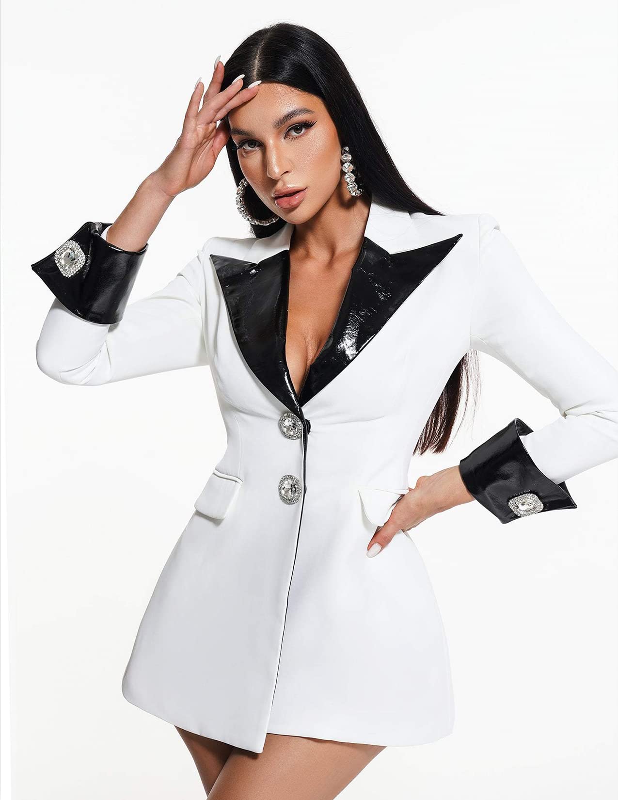 Foto 5 pulgar | Vestido Blazer Bella Barnett Con Cuello En V Y Manga Larga Blanco Para Mujer - Venta Internacional.