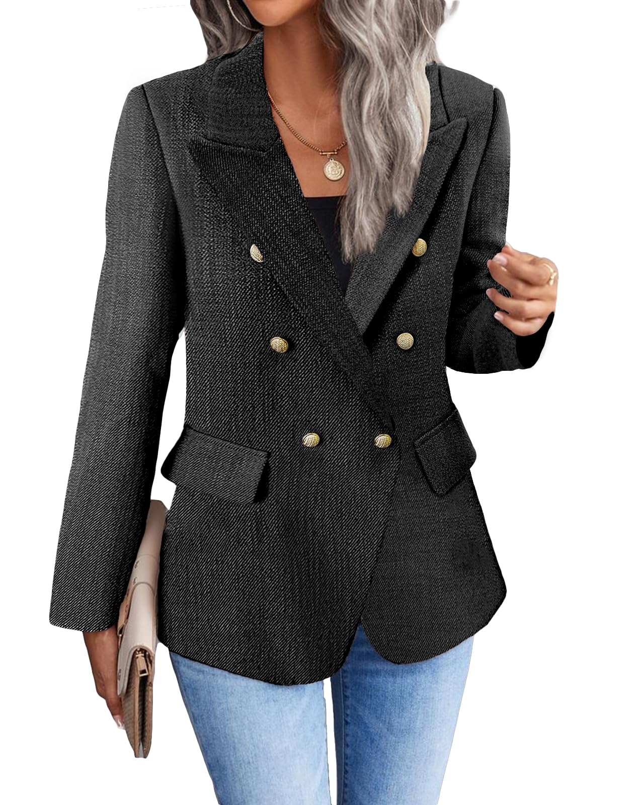 Foto 2 | Chaqueta Blazer Mina Self Black Tweed Plaid Para Mujer - Venta Internacional.