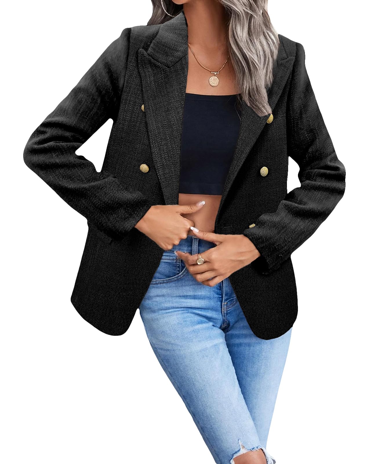 Foto 6 pulgar | Chaqueta Blazer Mina Self Black Tweed Plaid Para Mujer - Venta Internacional.
