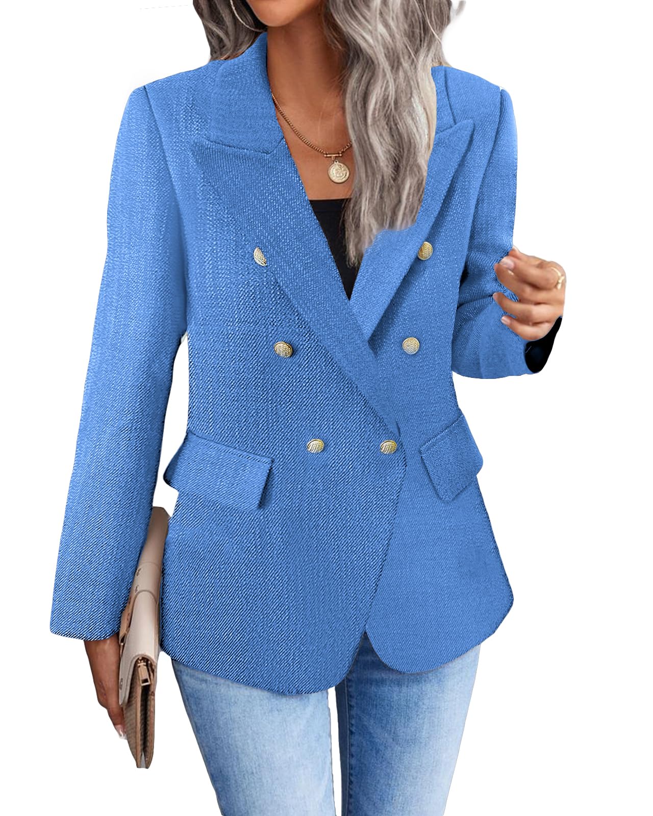 Foto 2 | Chaqueta Blazer Mina Self Blue Tweed Plaid Para Mujer - Venta Internacional.