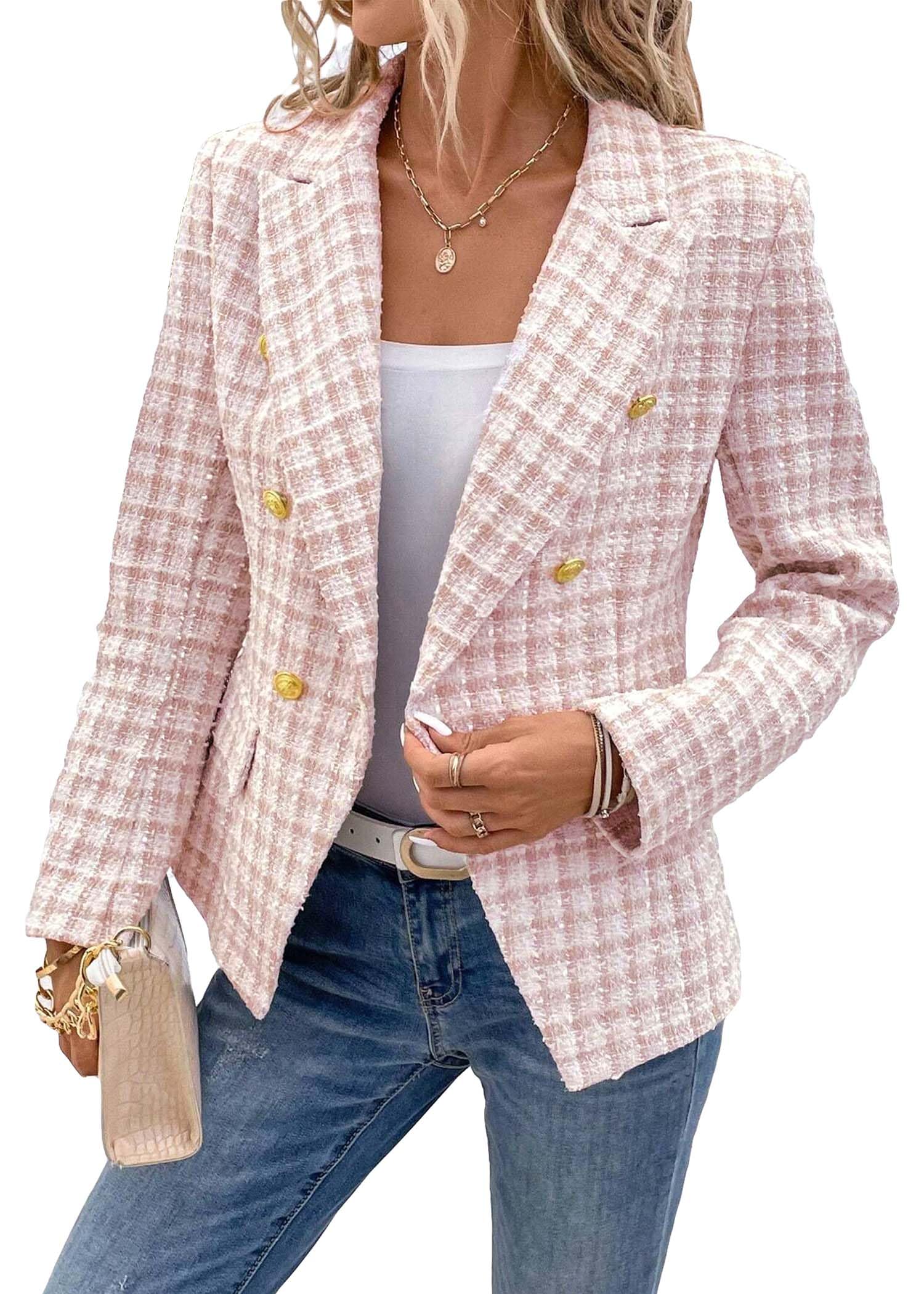 Foto 3 | Traje De Trabajo Blazer Mina Self Plaid 2024, Rosa Claro, Para Mujer - Venta Internacional.