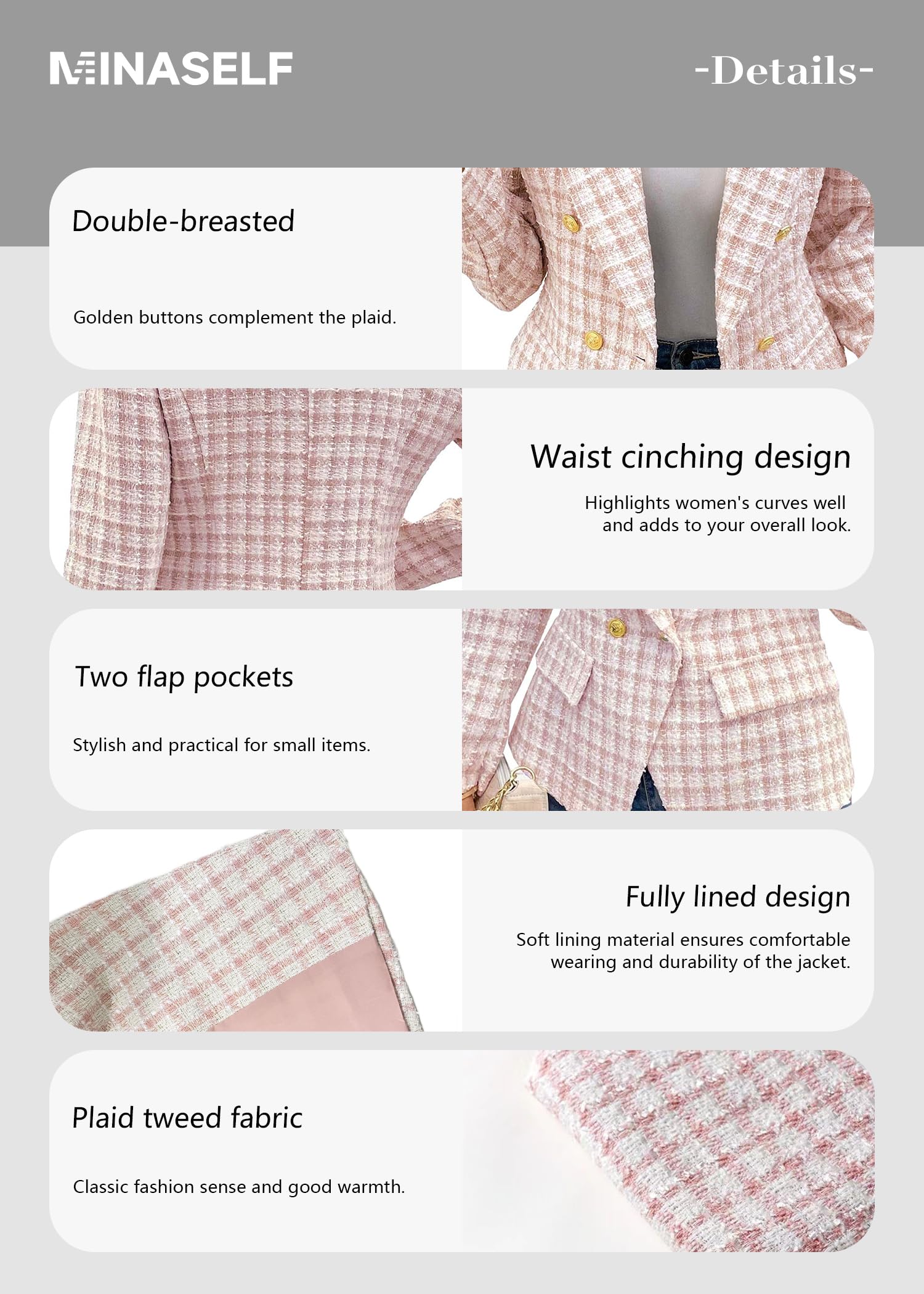 Foto 8 pulgar | Traje De Trabajo Blazer Mina Self Plaid 2024, Rosa Claro, Para Mujer - Venta Internacional.