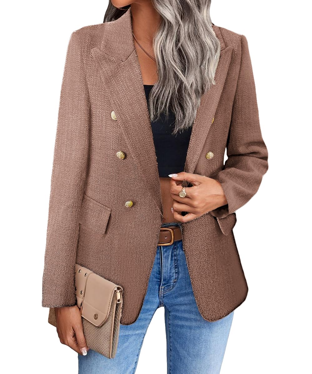 Chaqueta Tipo Blazer Mina Self, Marrón Tostado, Tweed, A Cuadros Para Mujer - Venta Internacional.