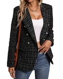 Chaqueta Blazer Mina Self Tweed Para Mujer Negra Xs - Venta Internacional.