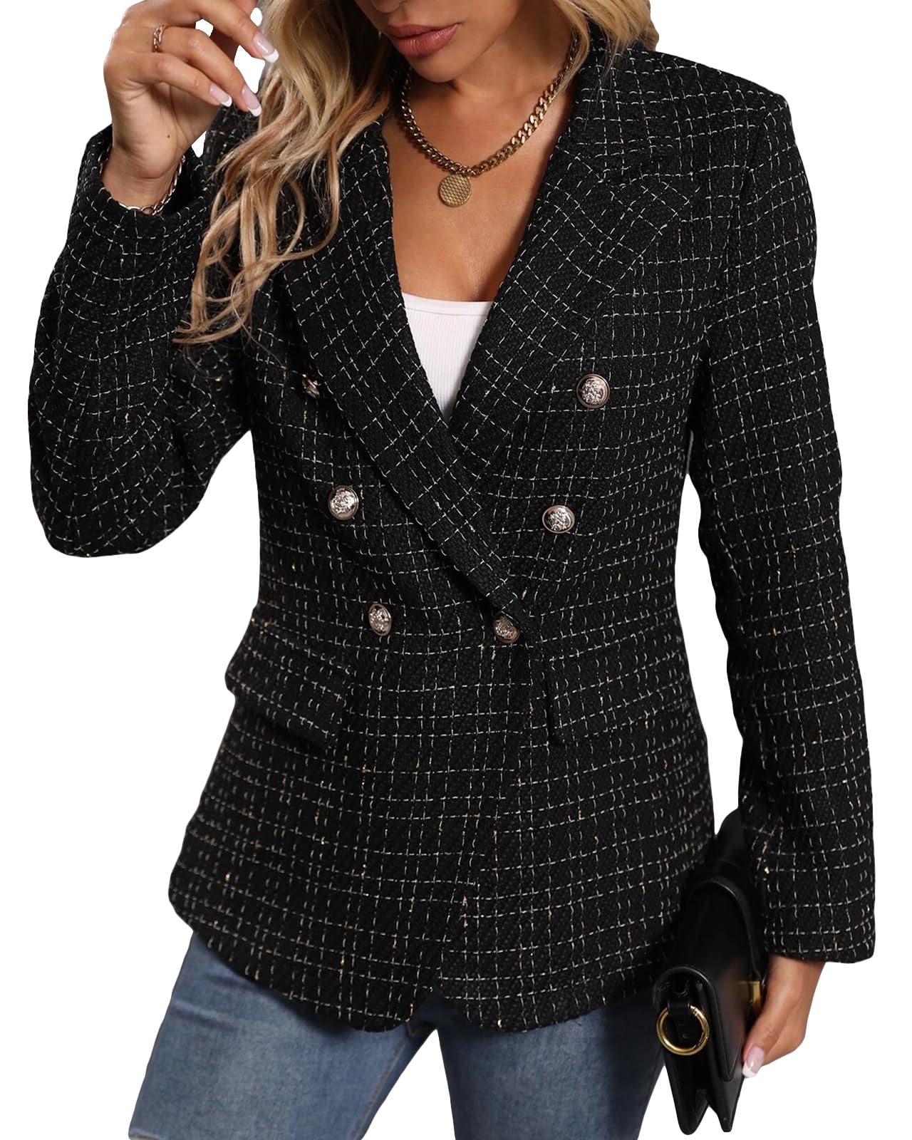 Foto 4 pulgar | Chaqueta Blazer Mina Self Tweed Para Mujer Negra Xs - Venta Internacional.
