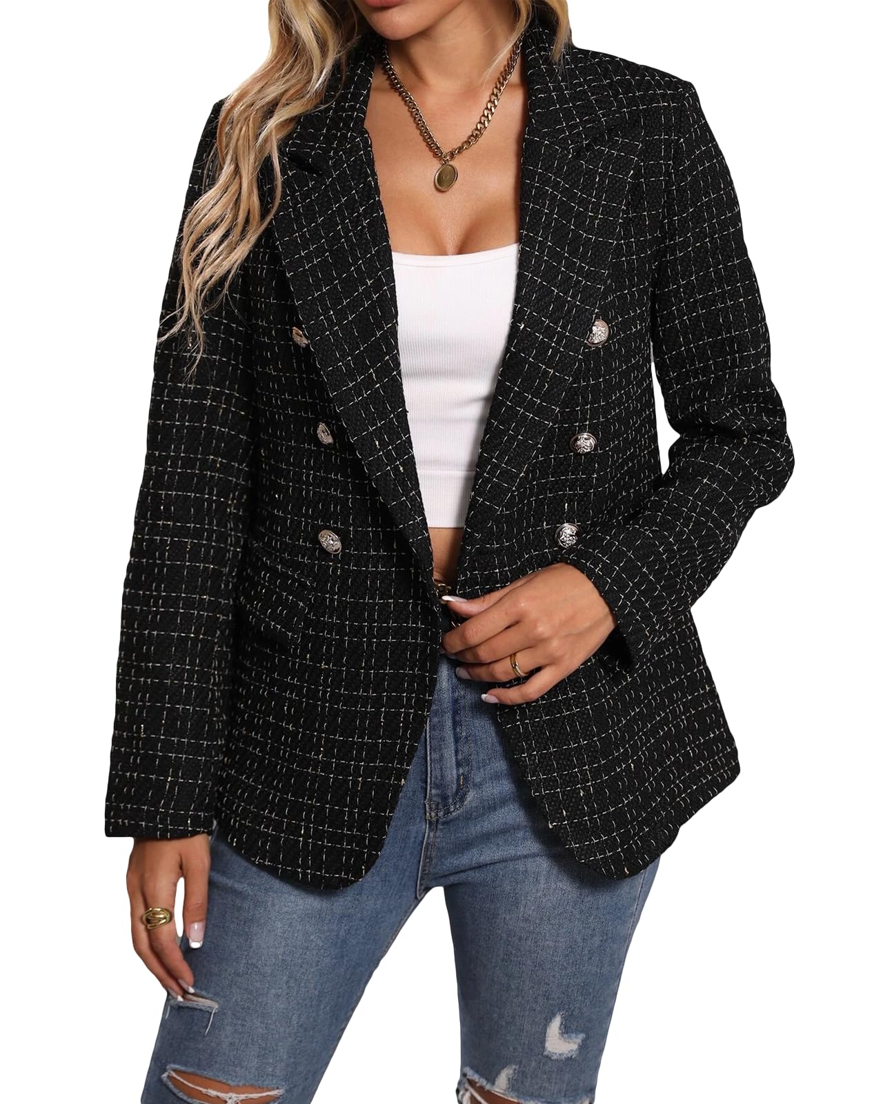 Foto 5 pulgar | Chaqueta Blazer Mina Self Tweed Para Mujer Negra Xs - Venta Internacional.