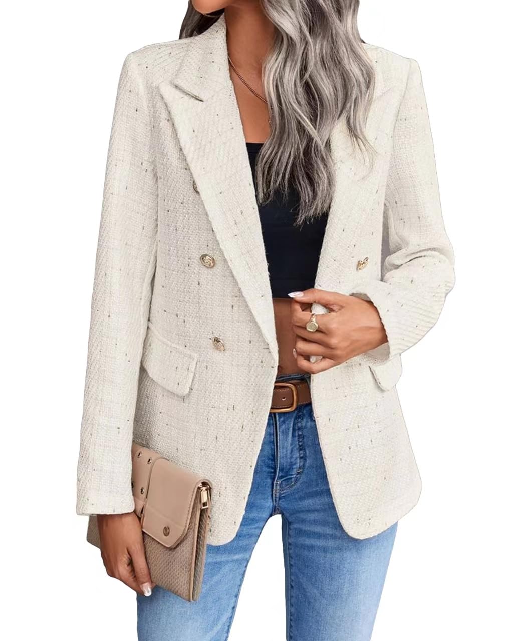 Foto 2 pulgar | Chaqueta Tipo Blazer Mina Self Leather Para Mujer, Color Beige, Talla Xl - Venta Internacional.