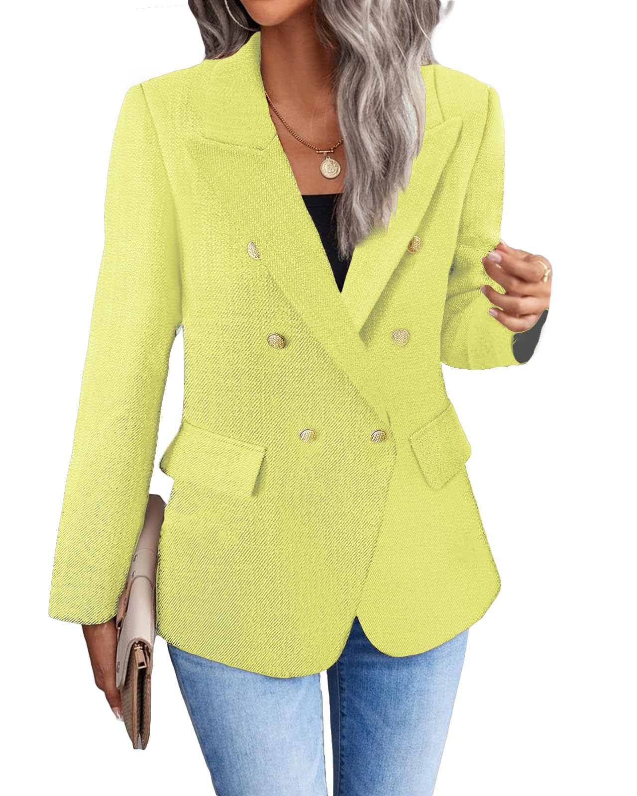 Foto 2 | Chaqueta Blazer Mina Self De Tweed Amarillo Verde A Cuadros Para Mujer - Venta Internacional.