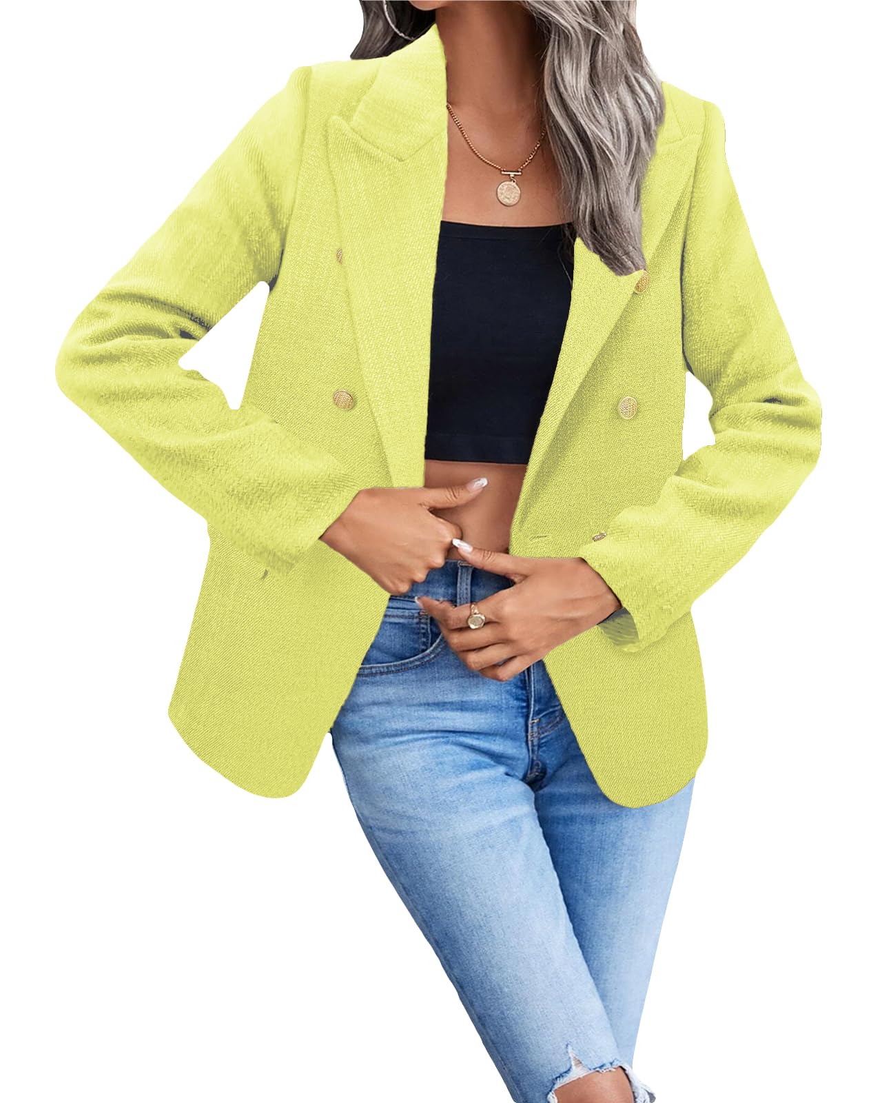 Foto 5 | Chaqueta Blazer Mina Self De Tweed Amarillo Verde A Cuadros Para Mujer - Venta Internacional.
