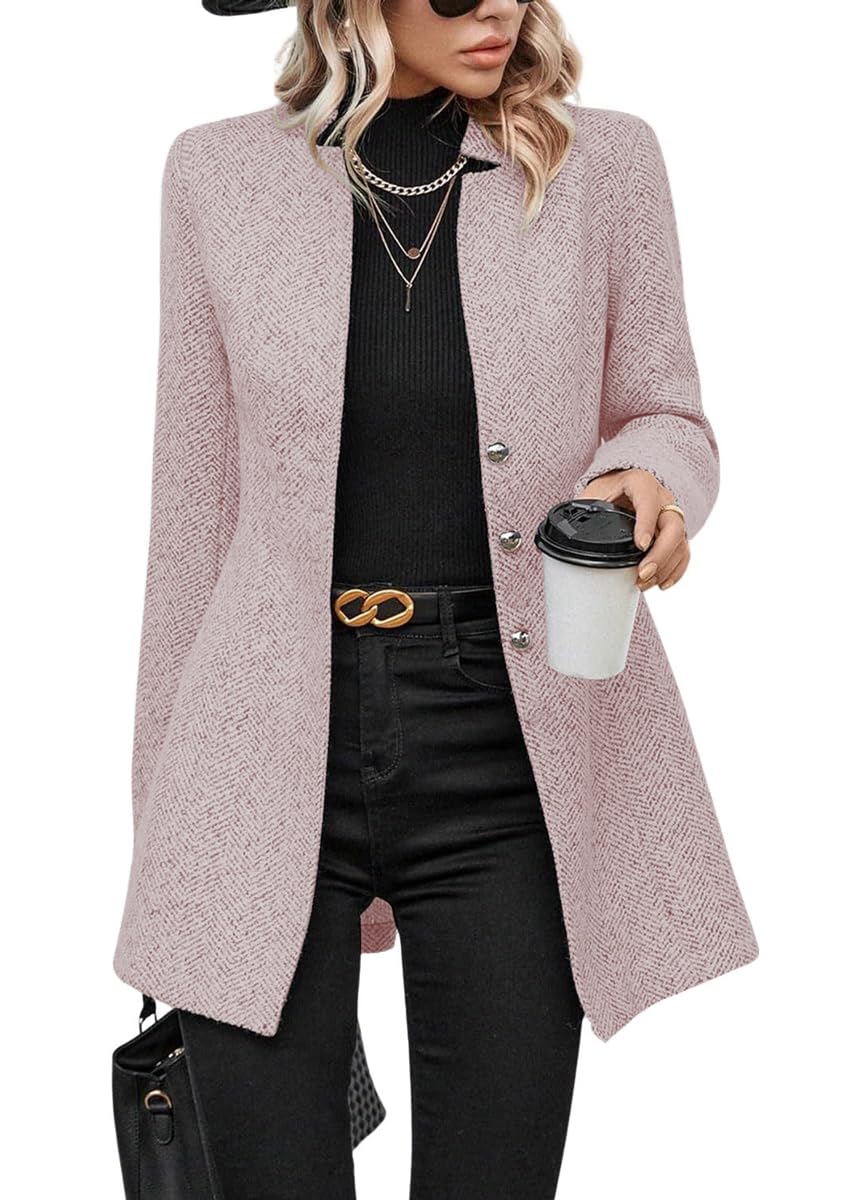 Foto 1 | Abrigo Chouyatou Para Mujer, Casual, De Lana En Espiga, Rosa - Venta Internacional.