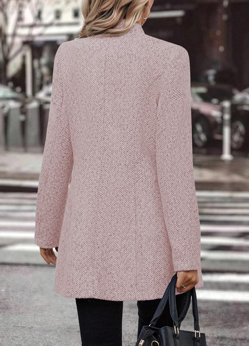 Foto 3 | Abrigo Chouyatou Para Mujer, Casual, De Lana En Espiga, Rosa - Venta Internacional.