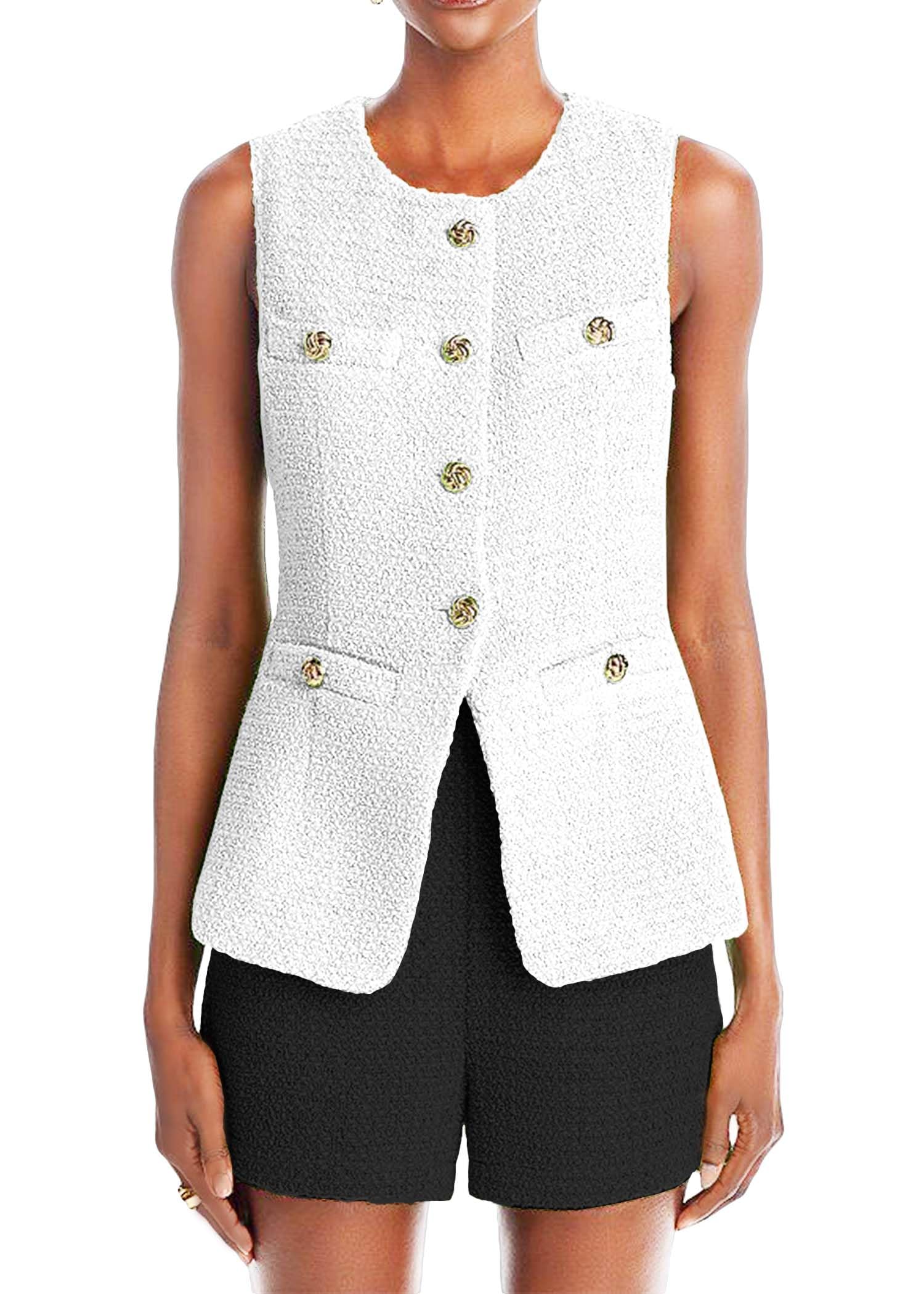 Foto 3 pulgar | Chaleco Blazer Mina Self Sin Mangas Para Mujer 2024, Color Blanco - Venta Internacional.