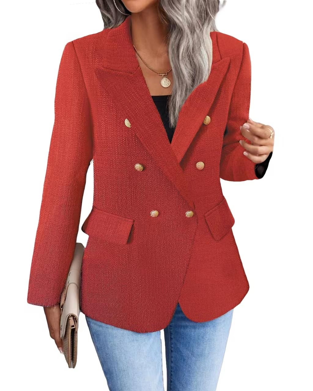 Foto 3 pulgar | Chaqueta Blazer Mina Self Tweed A Cuadros Roja Para Mujer - Venta Internacional.