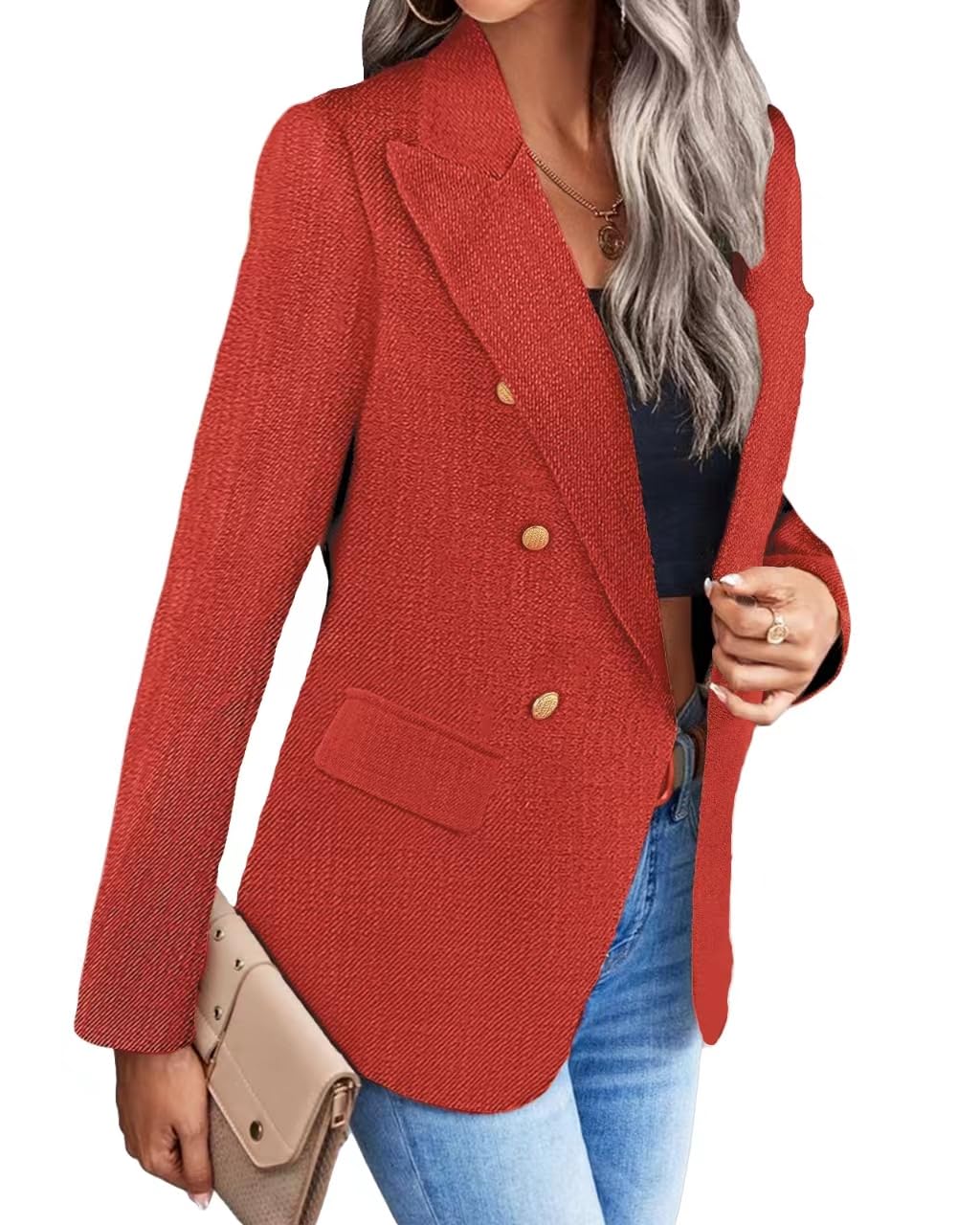 Foto 4 pulgar | Chaqueta Blazer Mina Self Tweed A Cuadros Roja Para Mujer - Venta Internacional.