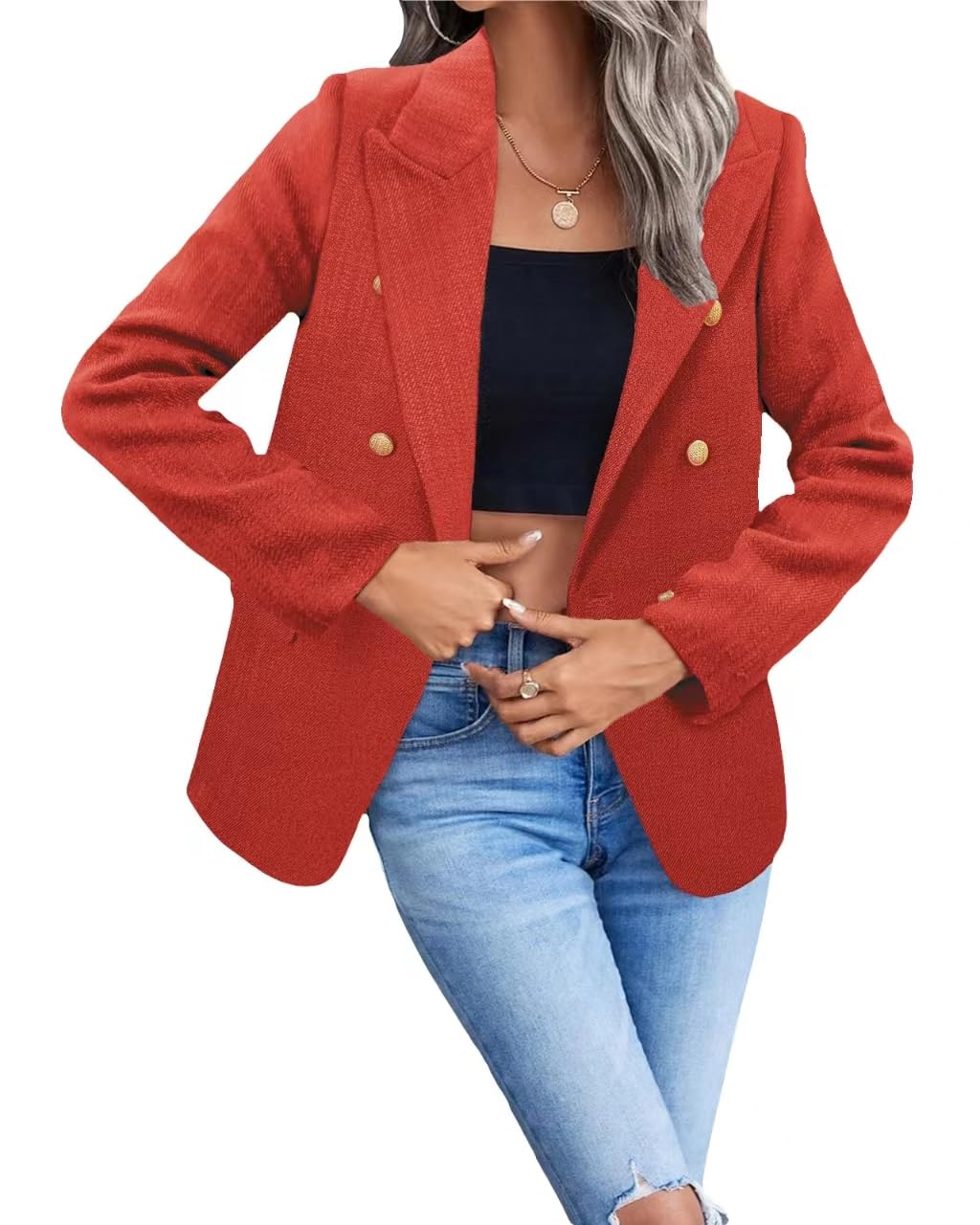 Foto 6 pulgar | Chaqueta Blazer Mina Self Tweed A Cuadros Roja Para Mujer - Venta Internacional.