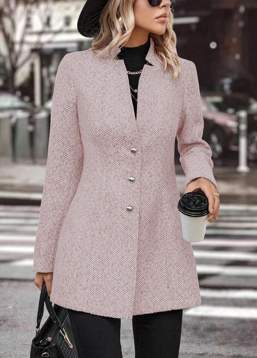 Foto 2 | Abrigo Chouyatou Para Mujer, Casual, De Lana En Espiga, Rosa - Venta Internacional.
