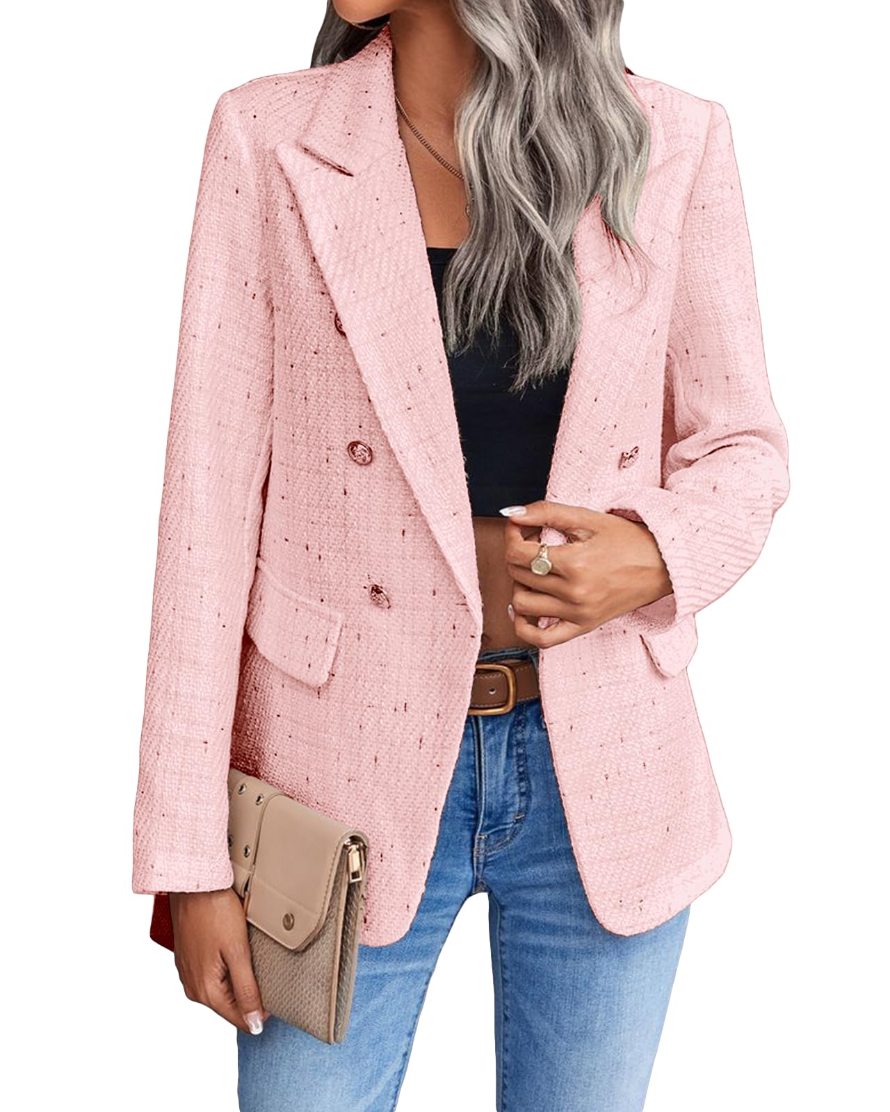 Foto 1 | Blazer Mina Self De Algodón Con Mangas 3/4 Para Mujer, Color Rosa, Talla S - Venta Internacional.