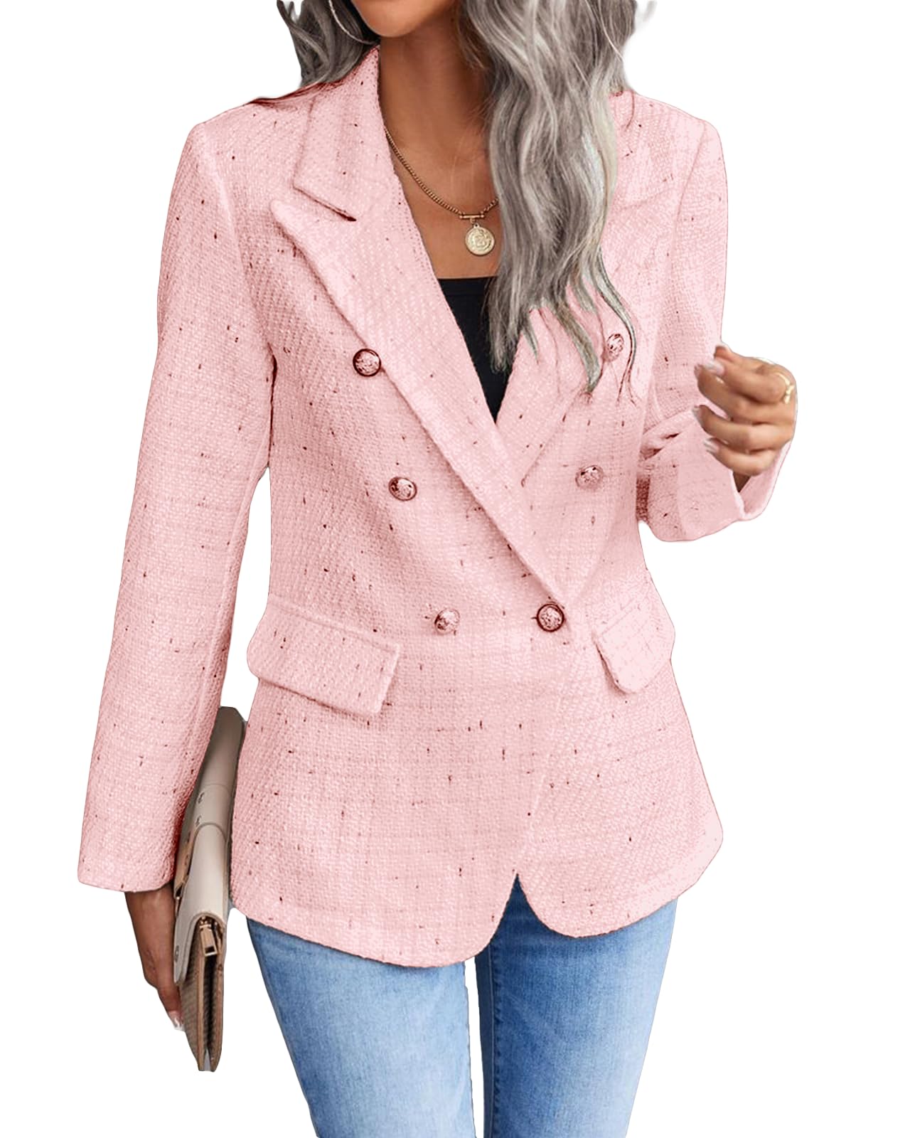 Foto 2 | Blazer Mina Self De Algodón Con Mangas 3/4 Para Mujer, Color Rosa, Talla S - Venta Internacional.