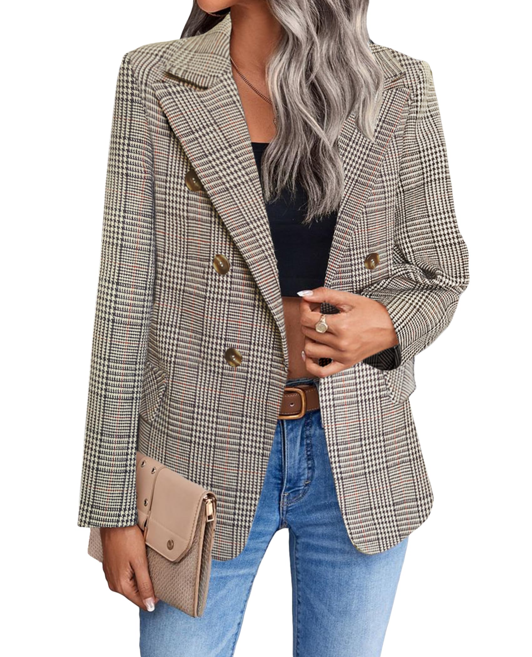 Chaqueta Tipo Blazer Mina Self Tweed A Cuadros Marrón Para Mujer - Venta Internacional.