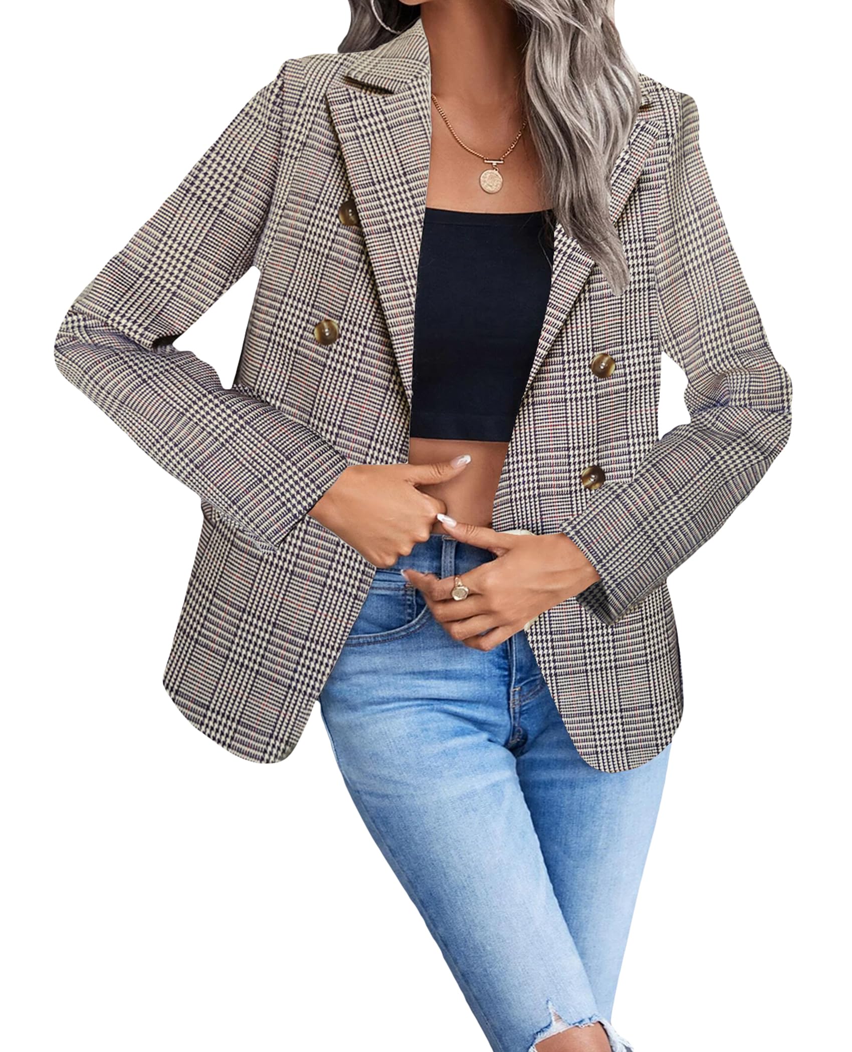 Foto 6 pulgar | Chaqueta Tipo Blazer Mina Self Tweed A Cuadros Marrón Para Mujer - Venta Internacional.