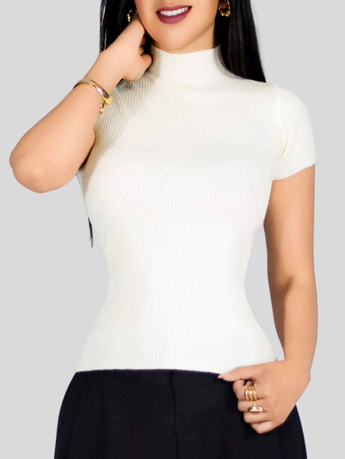 Foto 8 pulgar | Blusas Mujer Casual Blusa Crop Bl-1034 Crema Top Camiseta Stretch