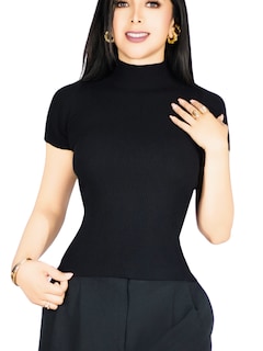 Foto 1 | Blusas Mujer Casual Blusa Crop Bl-1034 Negro Top Camiseta Stretch