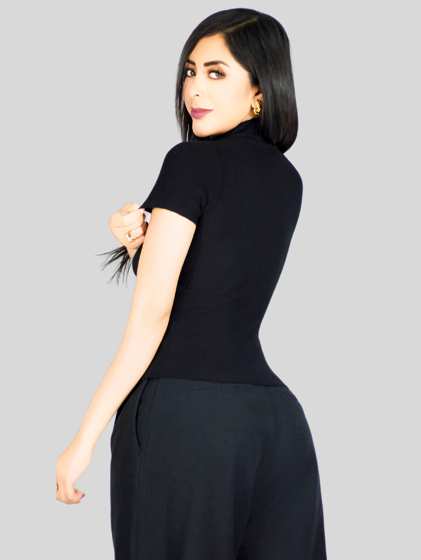 Foto 4 pulgar | Blusas Mujer Casual Blusa Crop Bl-1034 Negro Top Camiseta Stretch