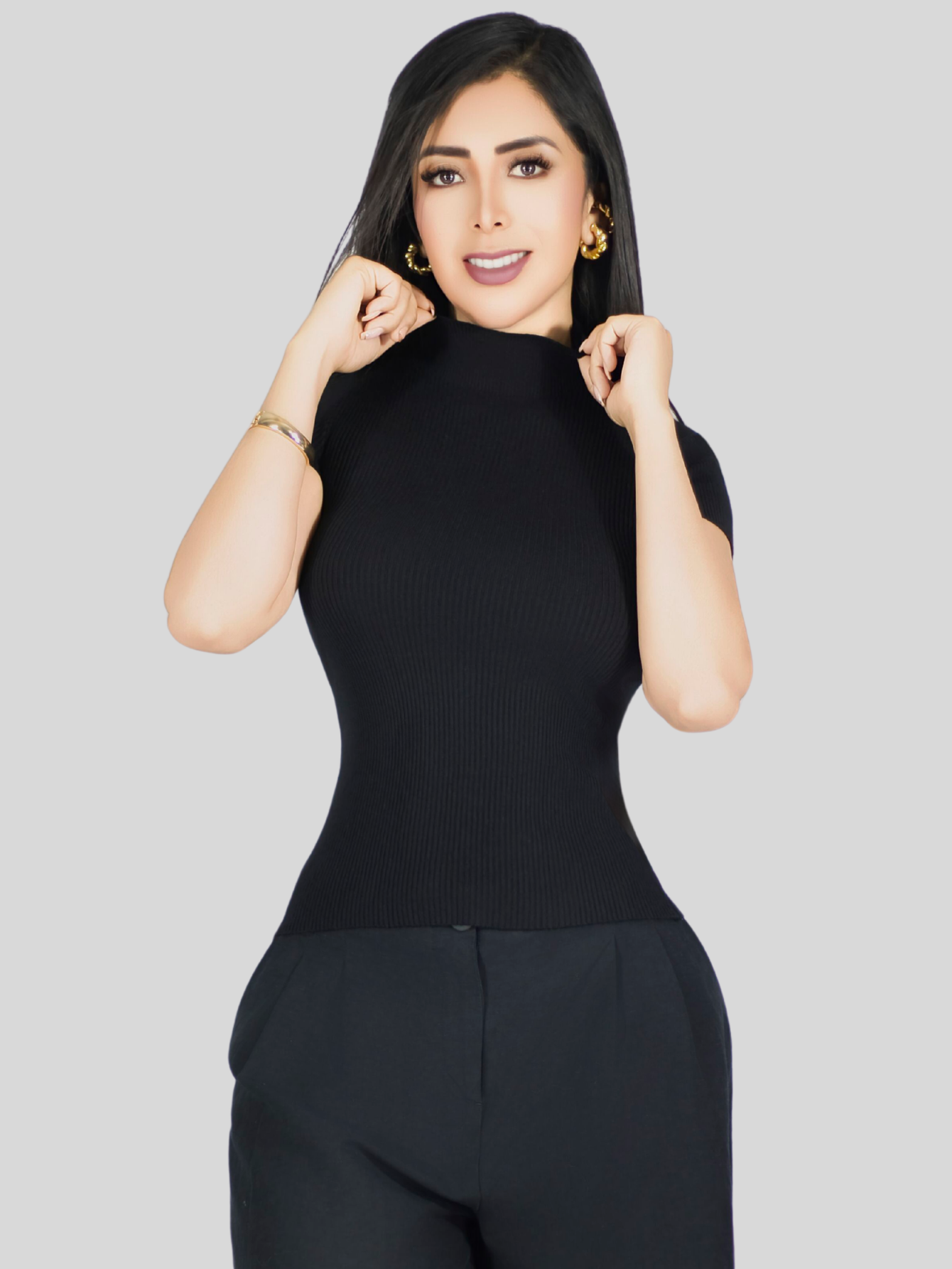 Foto 5 pulgar | Blusas Mujer Casual Blusa Crop Bl-1034 Negro Top Camiseta Stretch