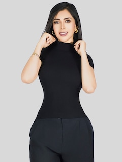 Foto 4 | Blusas Mujer Casual Blusa Crop Bl-1034 Negro Top Camiseta Stretch