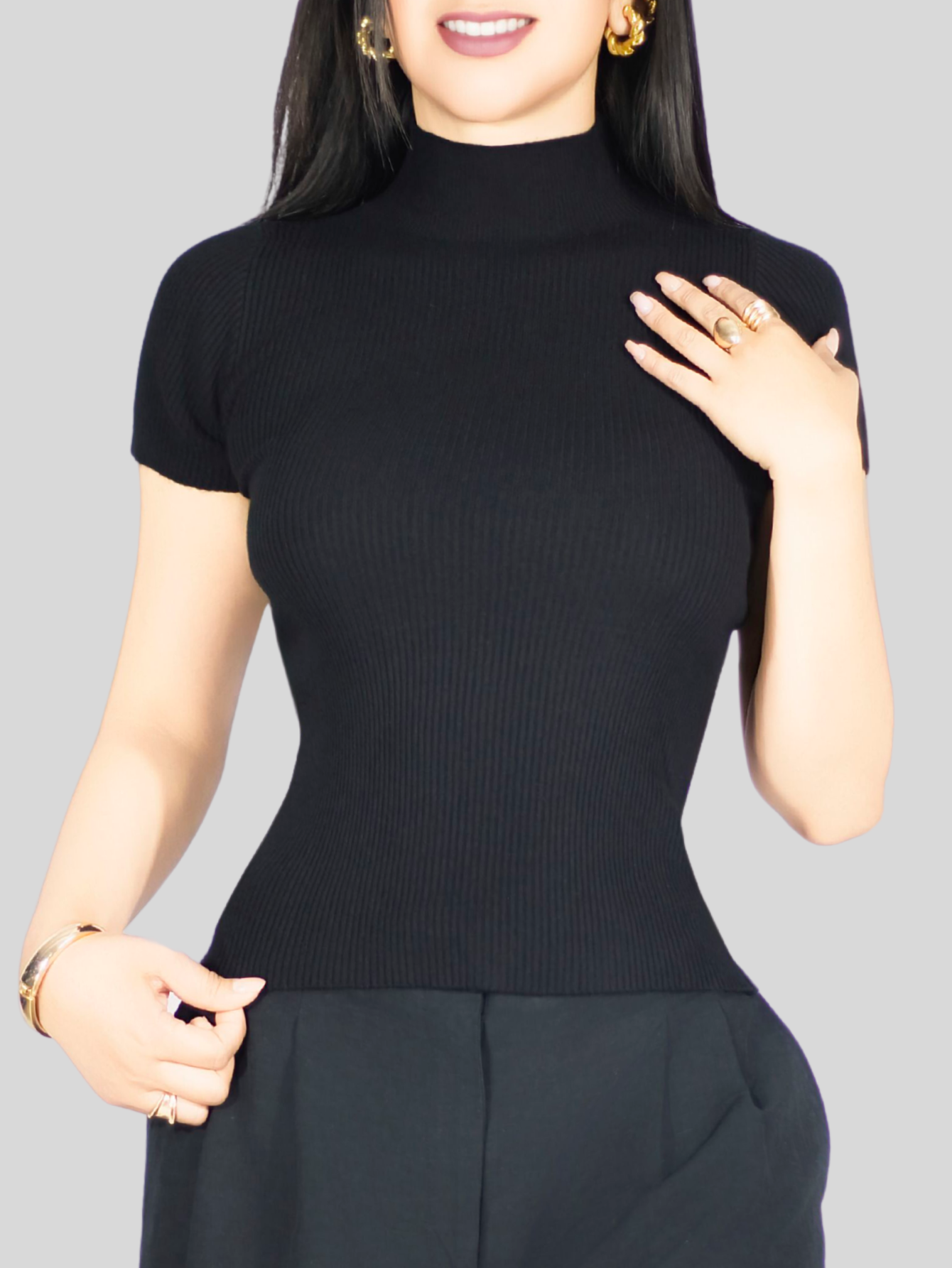 Foto 6 pulgar | Blusas Mujer Casual Blusa Crop Bl-1034 Negro Top Camiseta Stretch