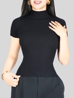 Foto 5 | Blusas Mujer Casual Blusa Crop Bl-1034 Negro Top Camiseta Stretch