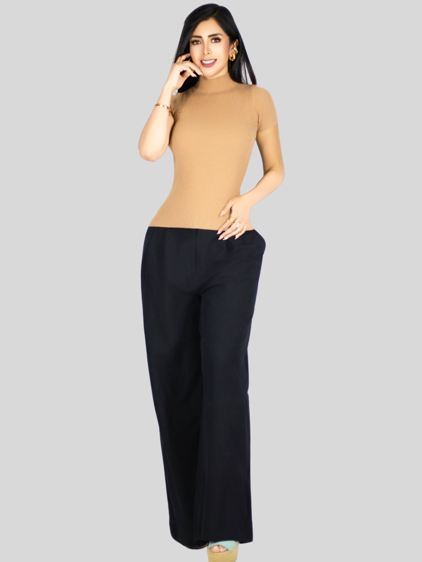 Foto 2 | Blusas Mujer Casual Blusa Crop Bl-1034 Cafe Top Camiseta Stretch
