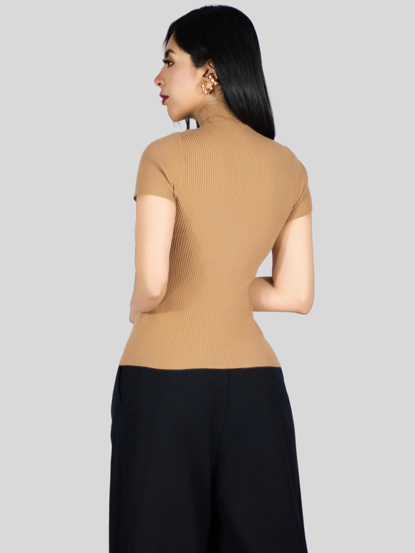 Foto 3 | Blusas Mujer Casual Blusa Crop Bl-1034 Cafe Top Camiseta Stretch