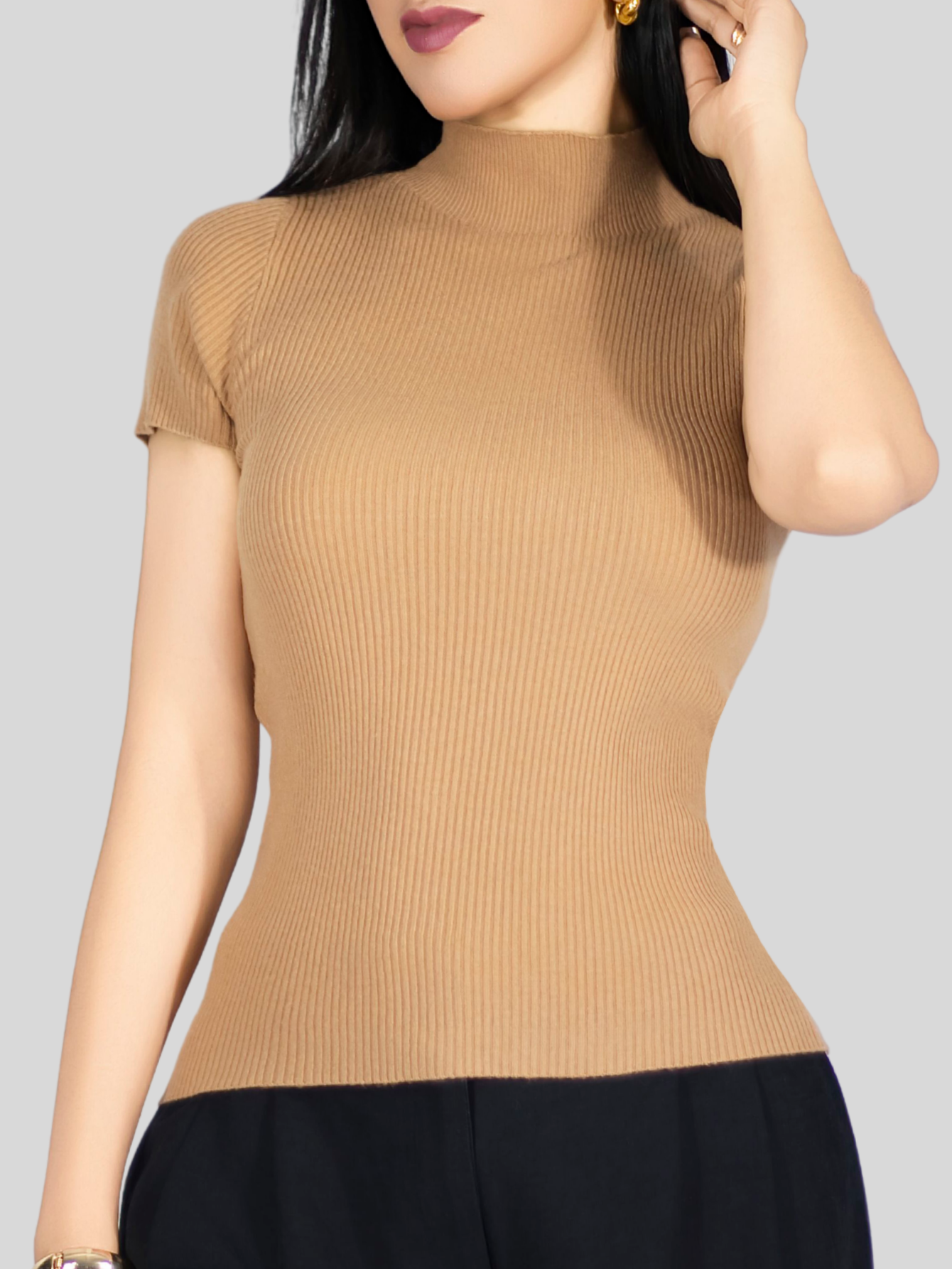 Foto 7 | Blusas Mujer Casual Blusa Crop Bl-1034 Cafe Top Camiseta Stretch