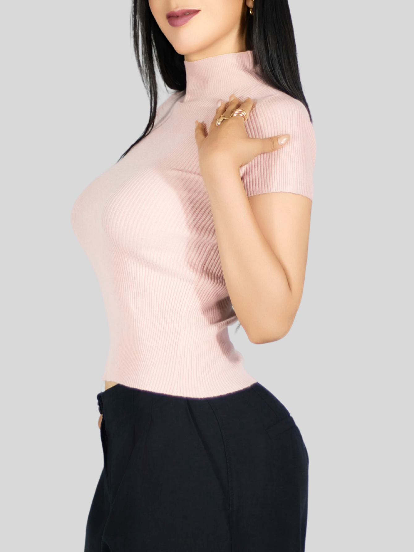 Foto 6 pulgar | Blusas Mujer Casual Blusa Crop Bl-1034 Rosa Top Camiseta Stretch