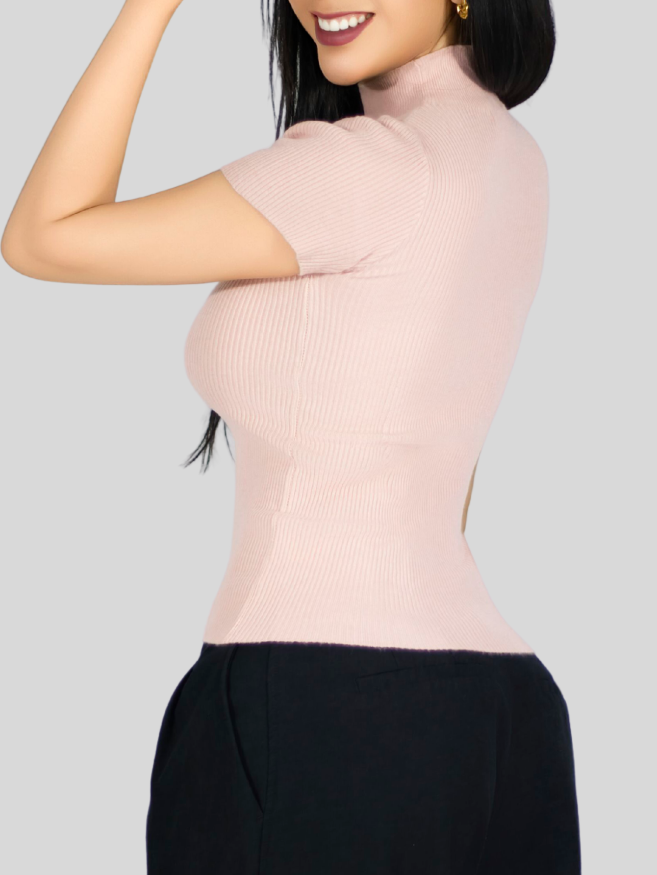 Foto 7 pulgar | Blusas Mujer Casual Blusa Crop Bl-1034 Rosa Top Camiseta Stretch