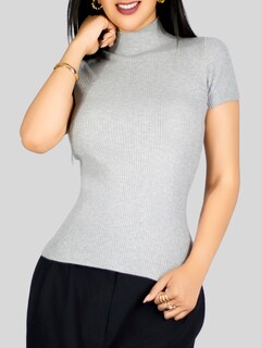 Foto 7 | Blusas Mujer Casual Blusa Crop Bl-1034 Gris Top Camiseta Stretch