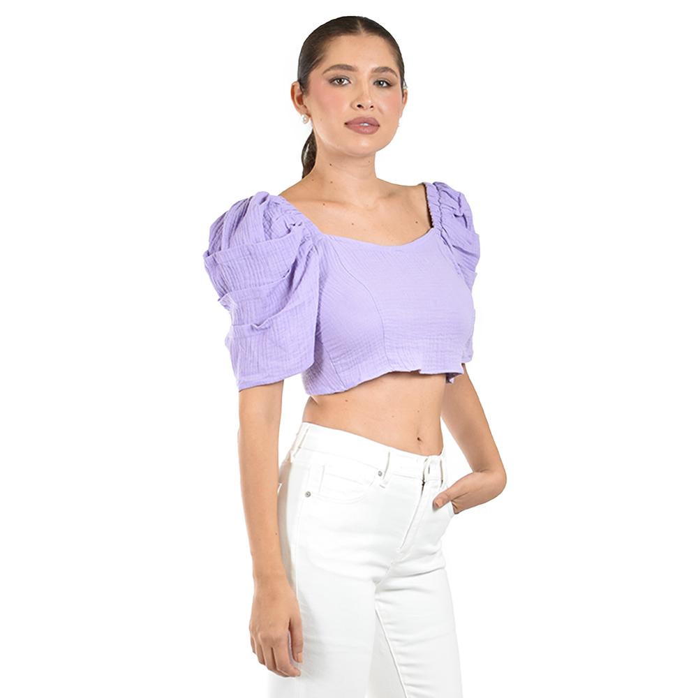 Foto 4 pulgar | Crop Top Con Moño En Espalda Roman Fahion /juvenil  0680 (lila) Lila