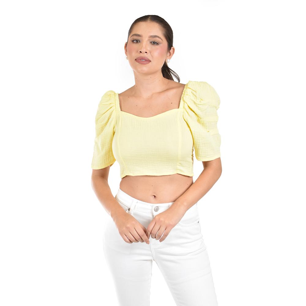 Foto 2 pulgar | Crop Top Con Moño En Espalda Roman Fahion /juvenil  0680 (amarillo) Amarillo