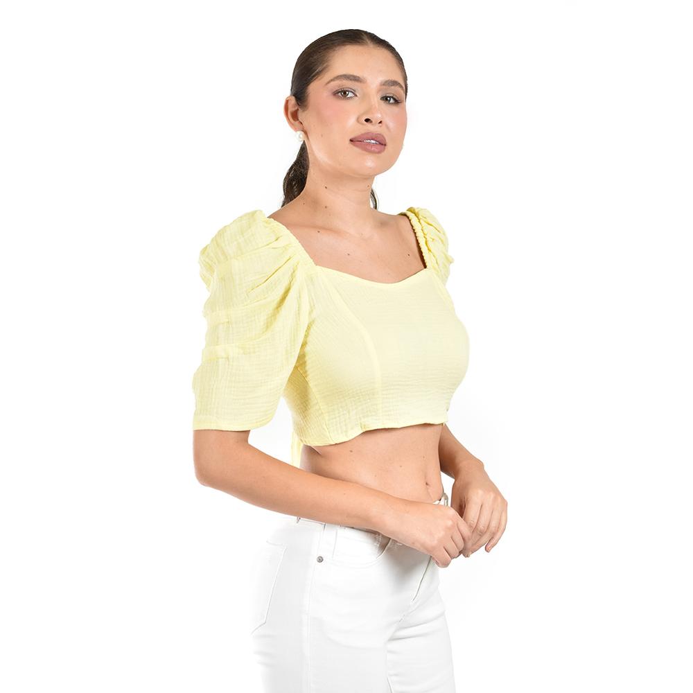 Foto 3 pulgar | Crop Top Con Moño En Espalda Roman Fahion /juvenil  0680 (amarillo) Amarillo