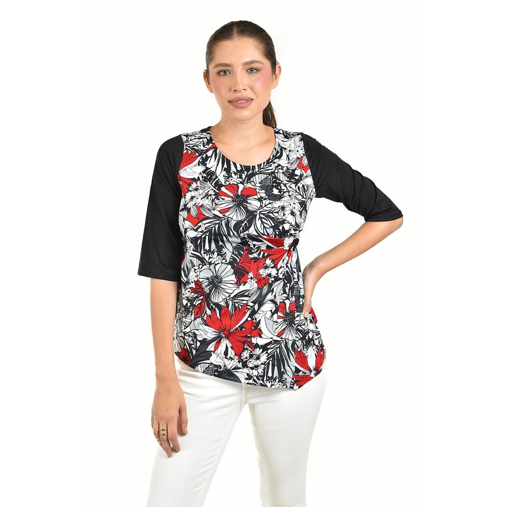 Foto 2 pulgar | Blusa Con Estampado Floral Roman Fashion /juvenil  104 (rojo) Rojo
