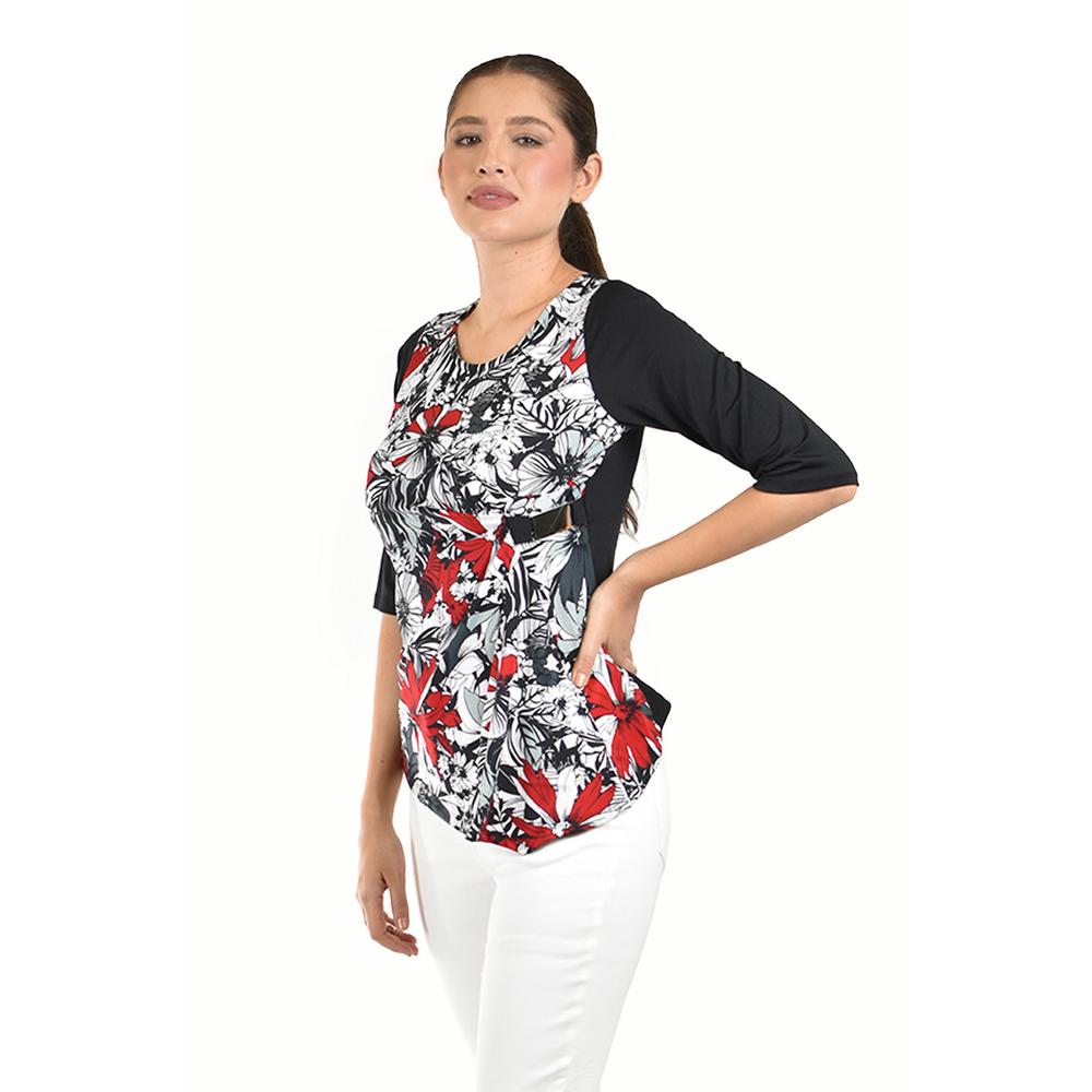 Foto 3 pulgar | Blusa Con Estampado Floral Roman Fashion /juvenil  104 (rojo) Rojo