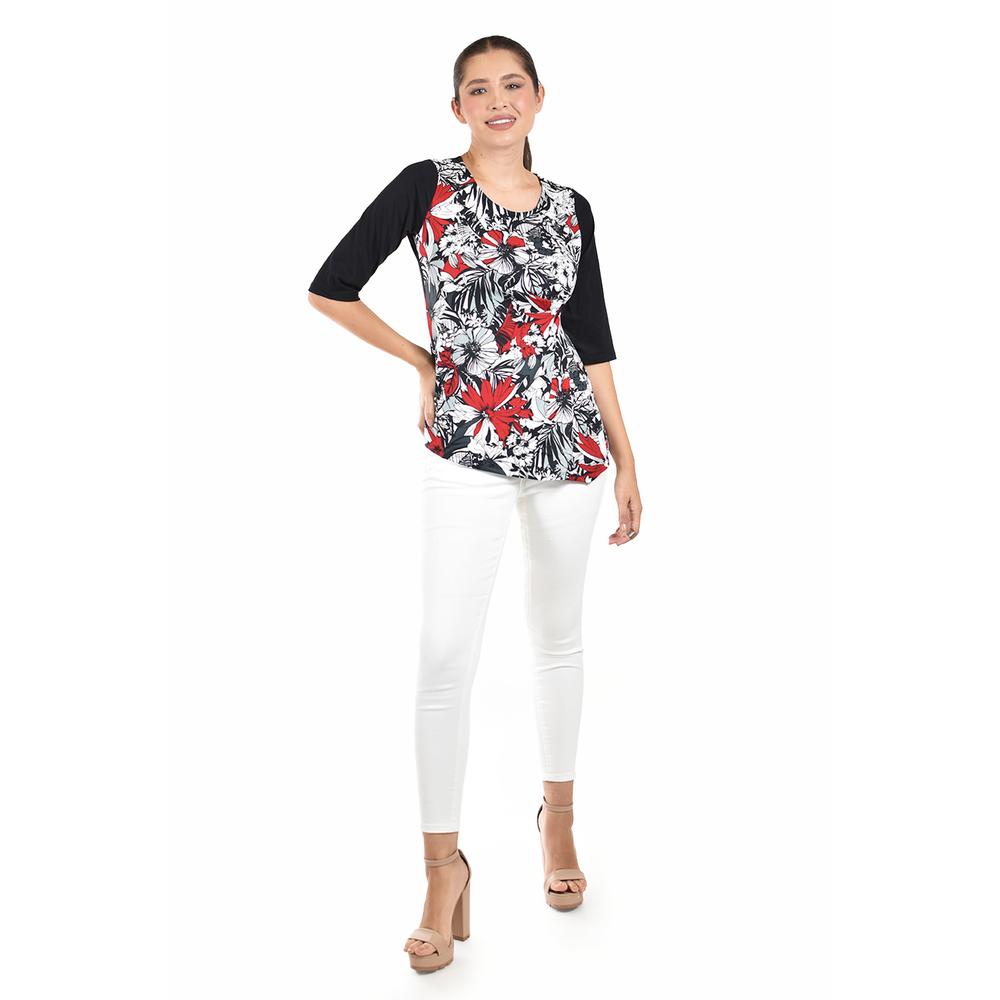 Foto 5 pulgar | Blusa Con Estampado Floral Roman Fashion /juvenil  104 (rojo) Rojo