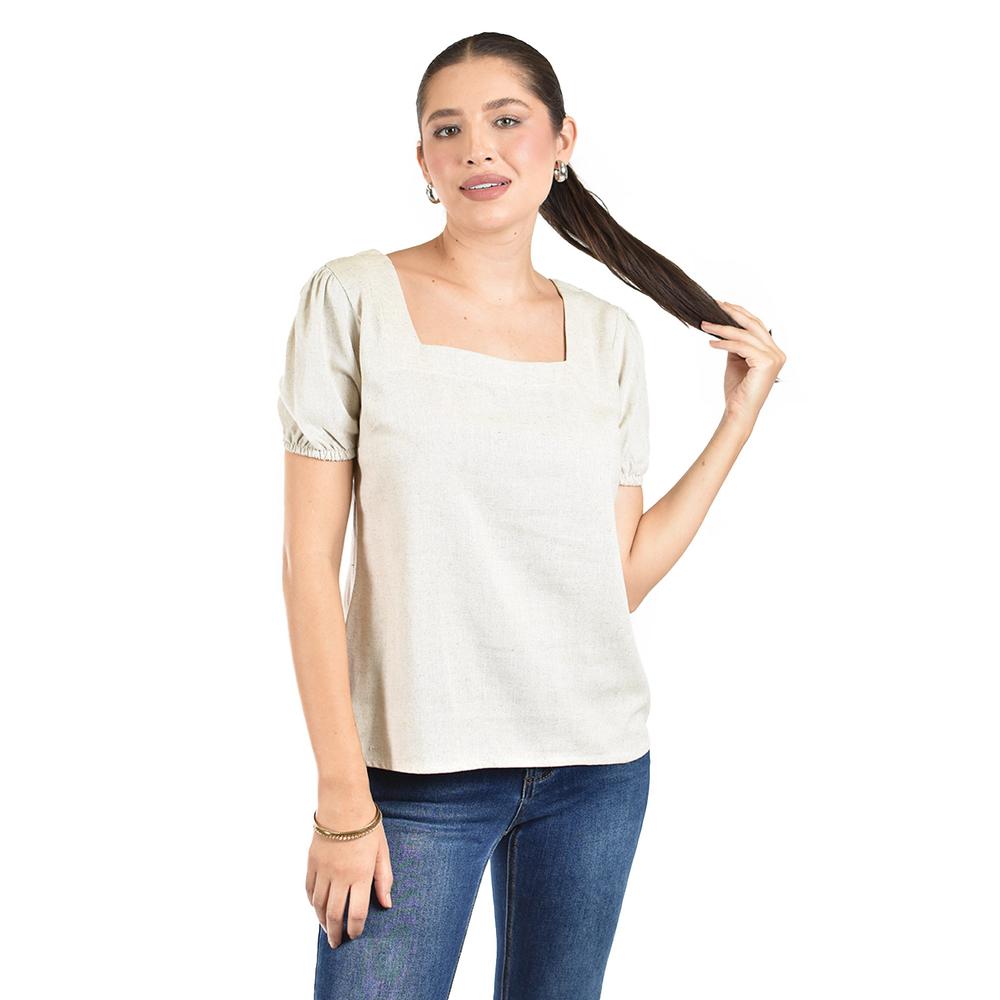 Foto 2 pulgar | Blusa Juvenil Escote Cuadrado Roman Fashion  617 (arena) Beige