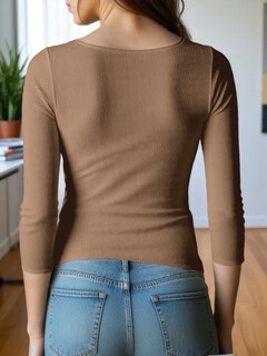 Foto 5 | Blusa Mujer Manga 3 Cuartos Cuello V Bl-1037 Cafe Comodidad Y Estilo