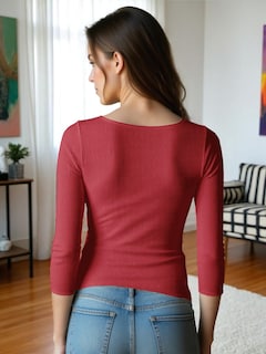 Foto 3 | Blusa Mujer Manga 3 Cuartos Cuello V Bl-1037 Rojo Comodidad Y Estilo